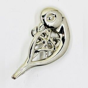 Neiman Marcus Vintage Chrome Plated Silver Tone Bird Clip Brooch 3”X2”